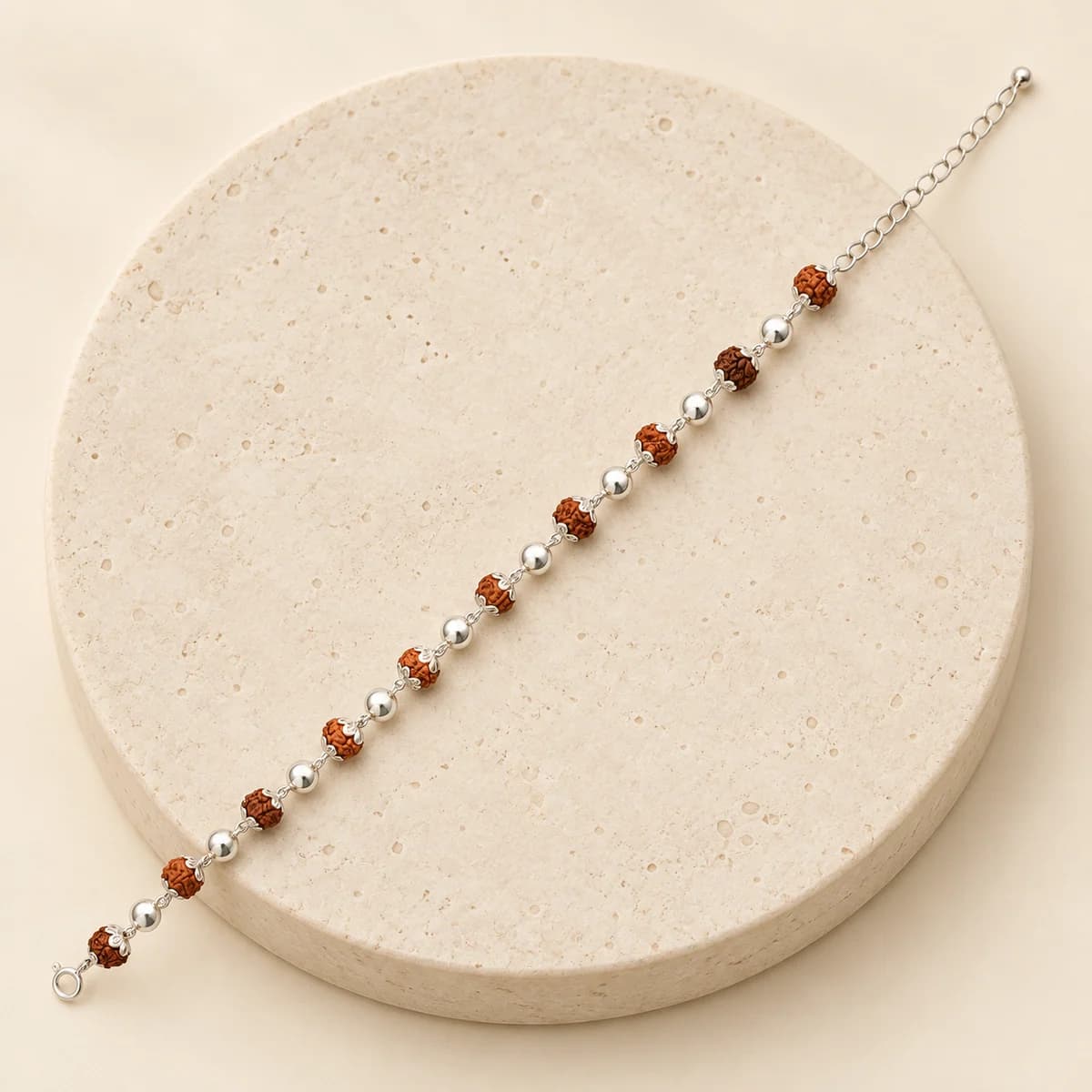 5 Mukhi Rudraksha Silver Moti Bracelet for Kids — Traditional Moti Design, Lab-Certified
