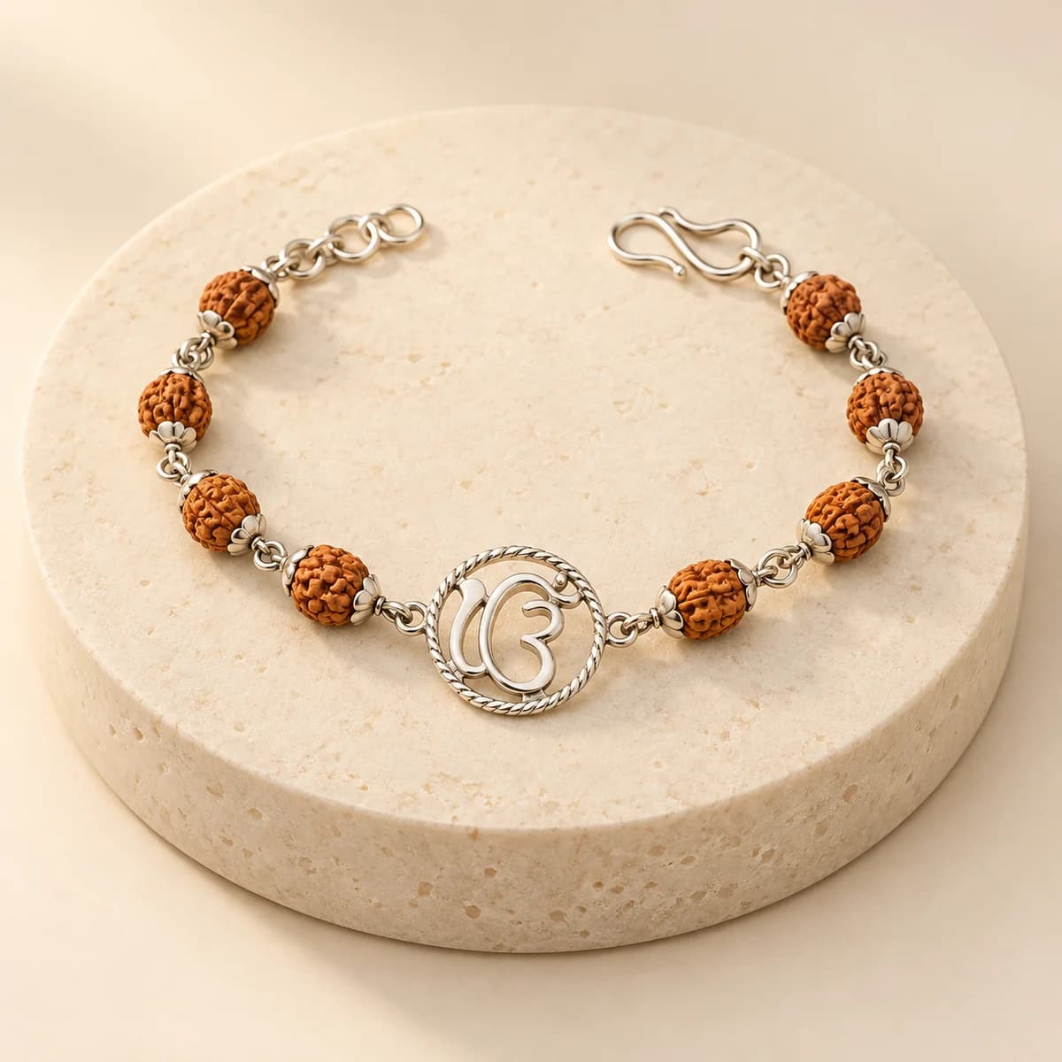 5 Mukhi Rudraksha Silver Onkar Bracelet for Kids — 925 Sterling, Lab-Certified