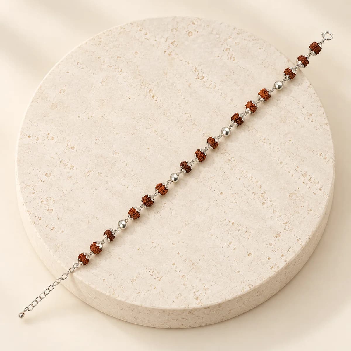 5 Mukhi Rudraksha Silver Pearl Bracelet for Kids — Pearl Accent Design, Lab-Certified