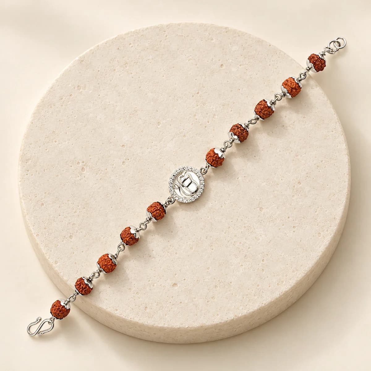 5 Mukhi Rudraksha Studded Onkar Bracelet for Kids — 925 Silver, Lab-Certified