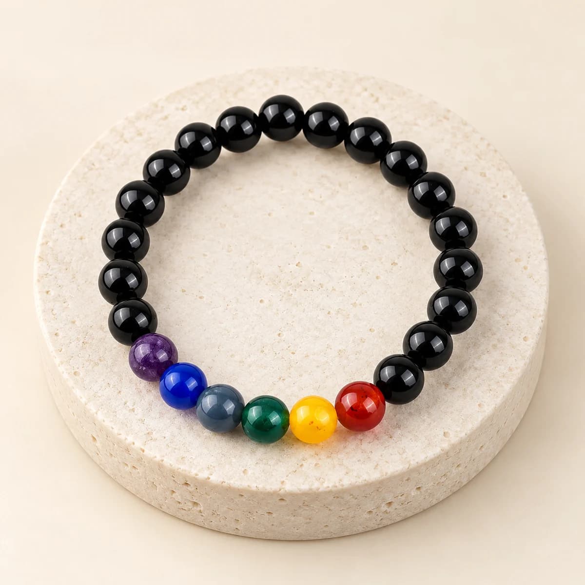 7 Chakra Agate Bracelet — 8 mm Agate Beads for Balance & Alignment, Lab-Certified
