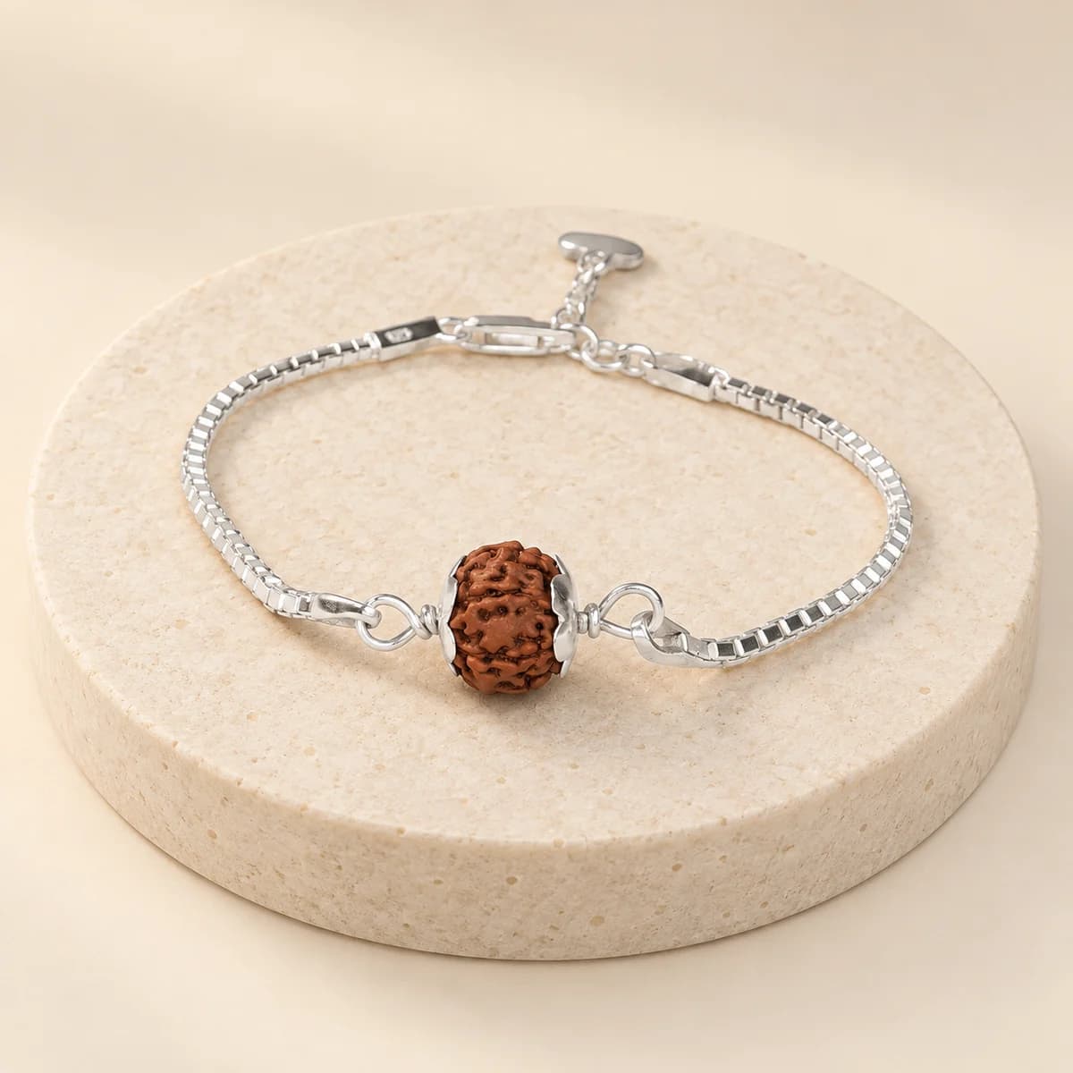 7 Mukhi Rudraksha Silver Box Chain Bracelet — Adjustable, Lab-Certified