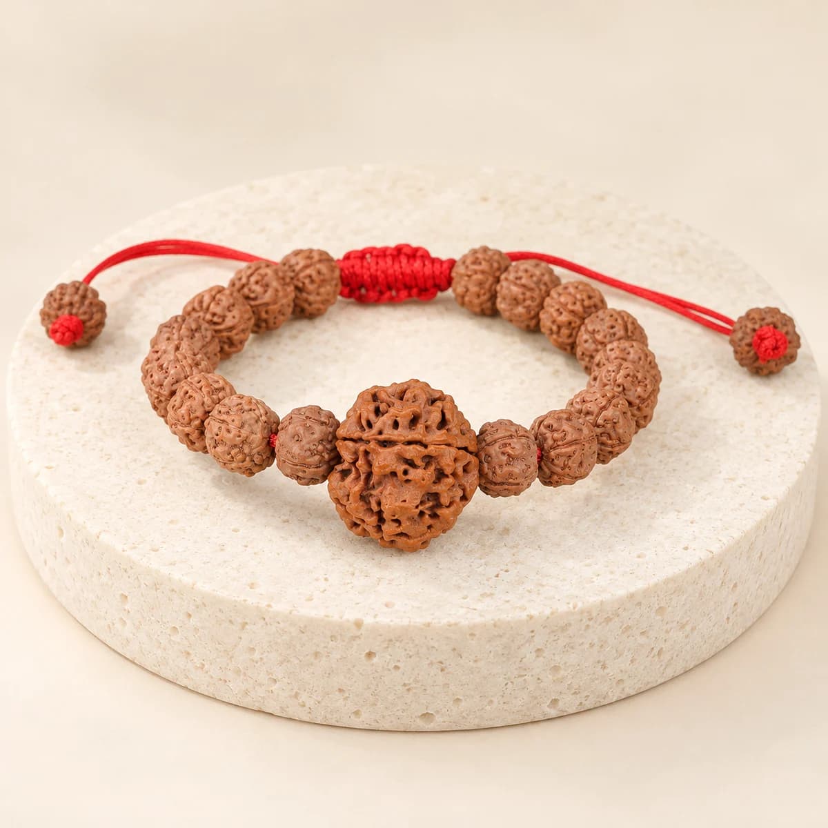 7 Mukhi Rudraksha Bracelet — Large Centre Bead and Adjustable Fit, Lab-Certified