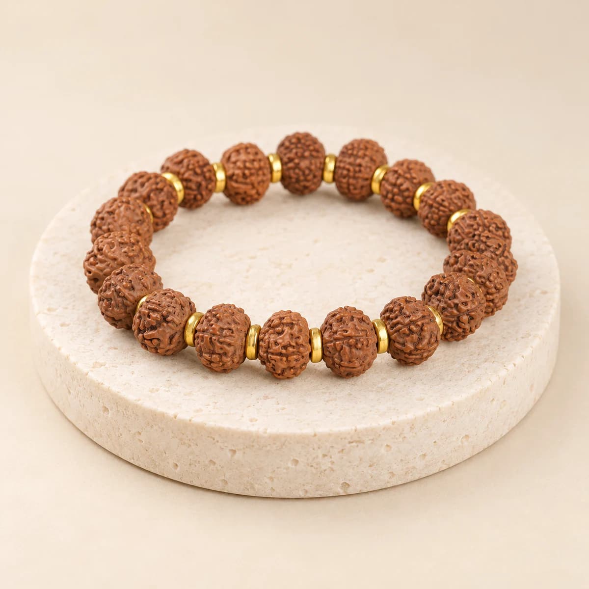 7 Mukhi Rudraksha Bracelet — Gold-Tone Capped Beads, Lab-Certified
