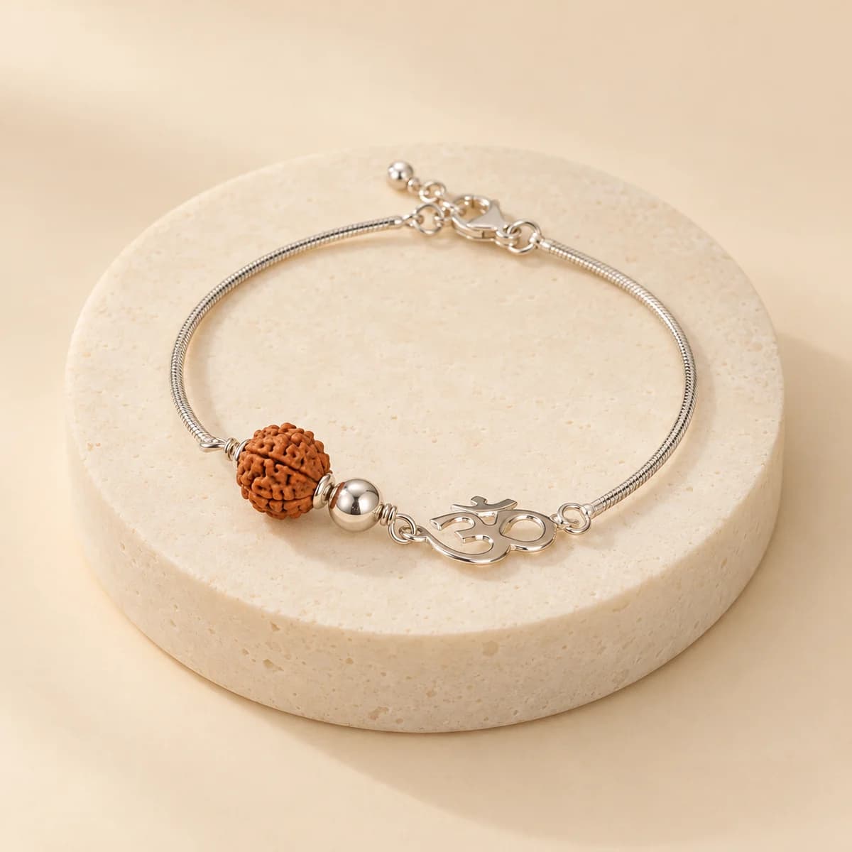7 Mukhi Rudraksha Om Bracelet — Adjustable 925 Silver, Lab-Certified