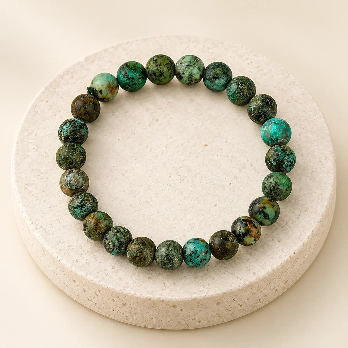 African Turquoise Bracelet — 8 mm Beads for Growth & Courage, Lab-Certified