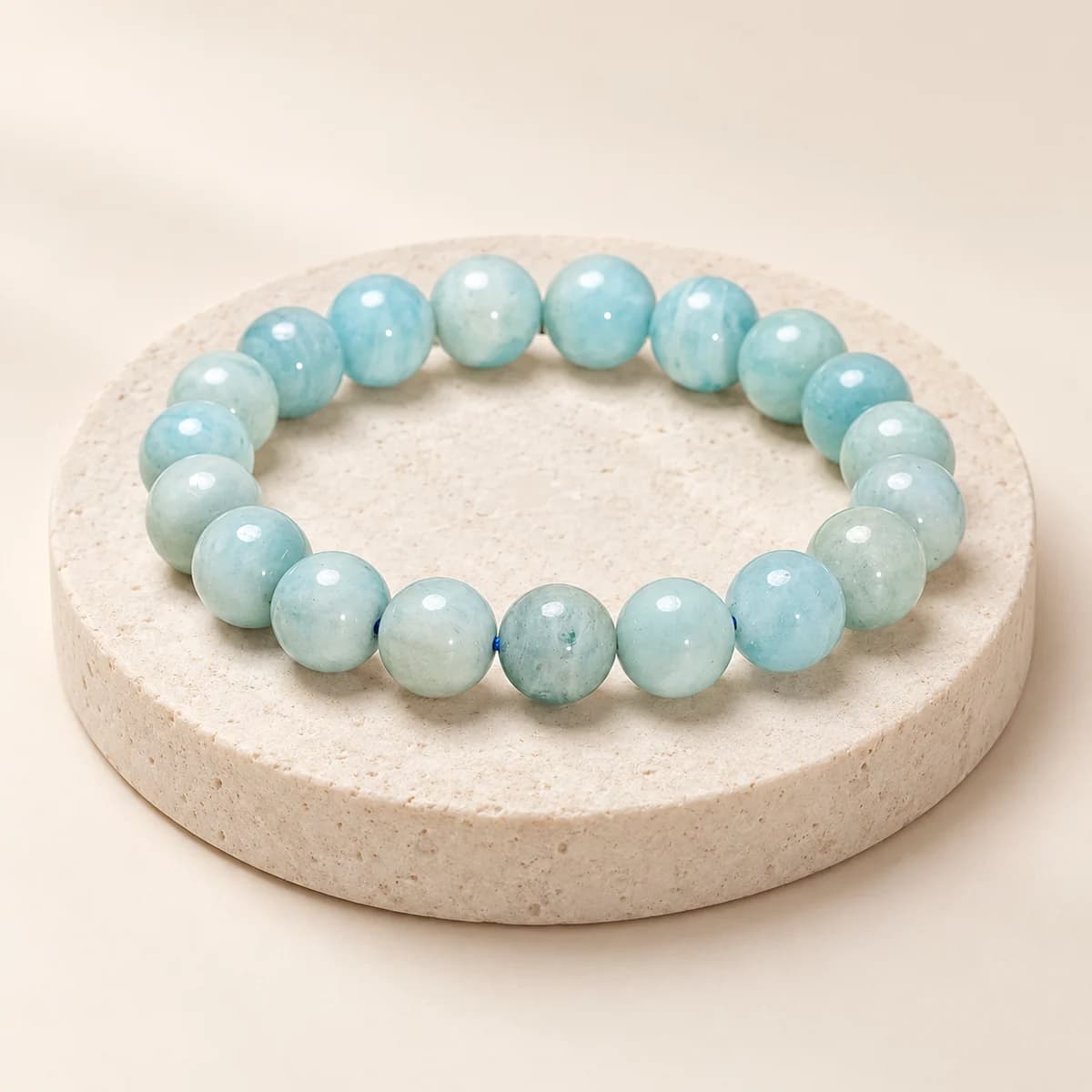 Aquamarine Bracelet — 10 mm Beads for Calm and Communication, Lab-Certified