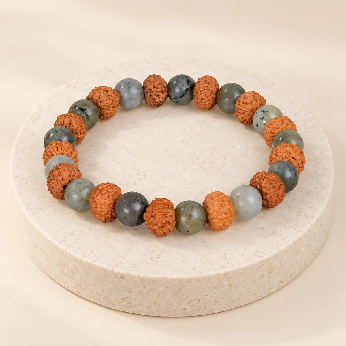 Aquarius (Kumbh Rashi) Bracelet — Labradorite & 8 Mukhi Rudraksha, Lab-Certified
