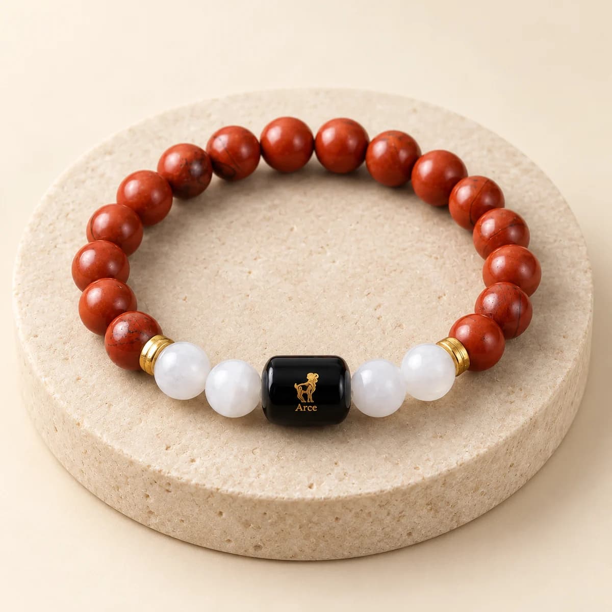 Aries (Mesh Rashi) Zodiac Bracelet — Red Jasper & Moonstone, Lab-Certified