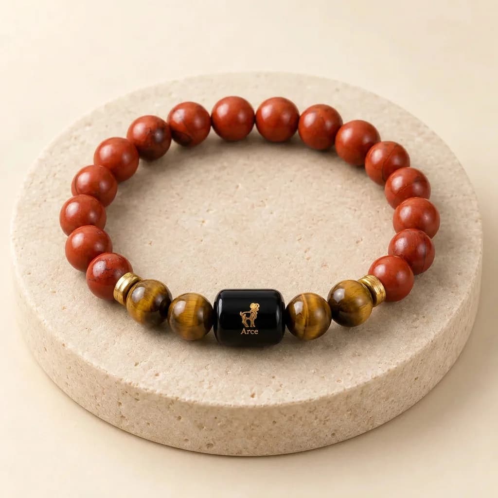 Aries (Mesh Rashi) Bracelet — Red Jasper & Tiger Eye for Sade Sati, Lab-Certified