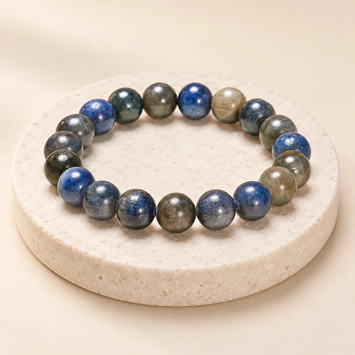 Blue Sapphire (Neelam) Bracelet — 10 mm Deep Blue Beads, Lab-Certified
