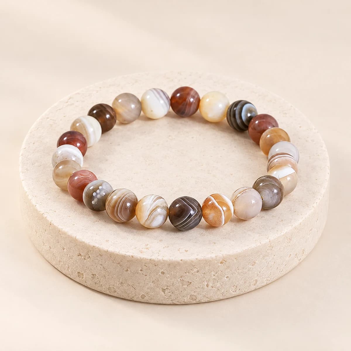 Botswana Agate Bracelet — 8 mm Beads for Emotional Balance & Comfort, Lab-Certified