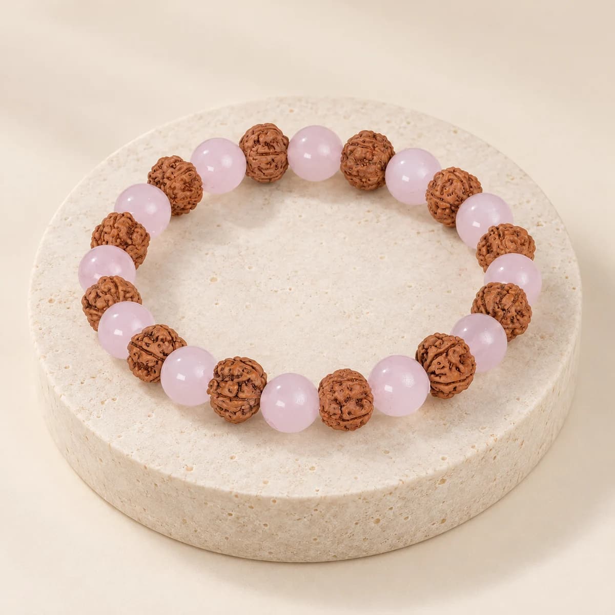 Cancer (Kark Rashi) Bracelet — Rose Quartz & 5 Mukhi Rudraksha, Lab-Certified