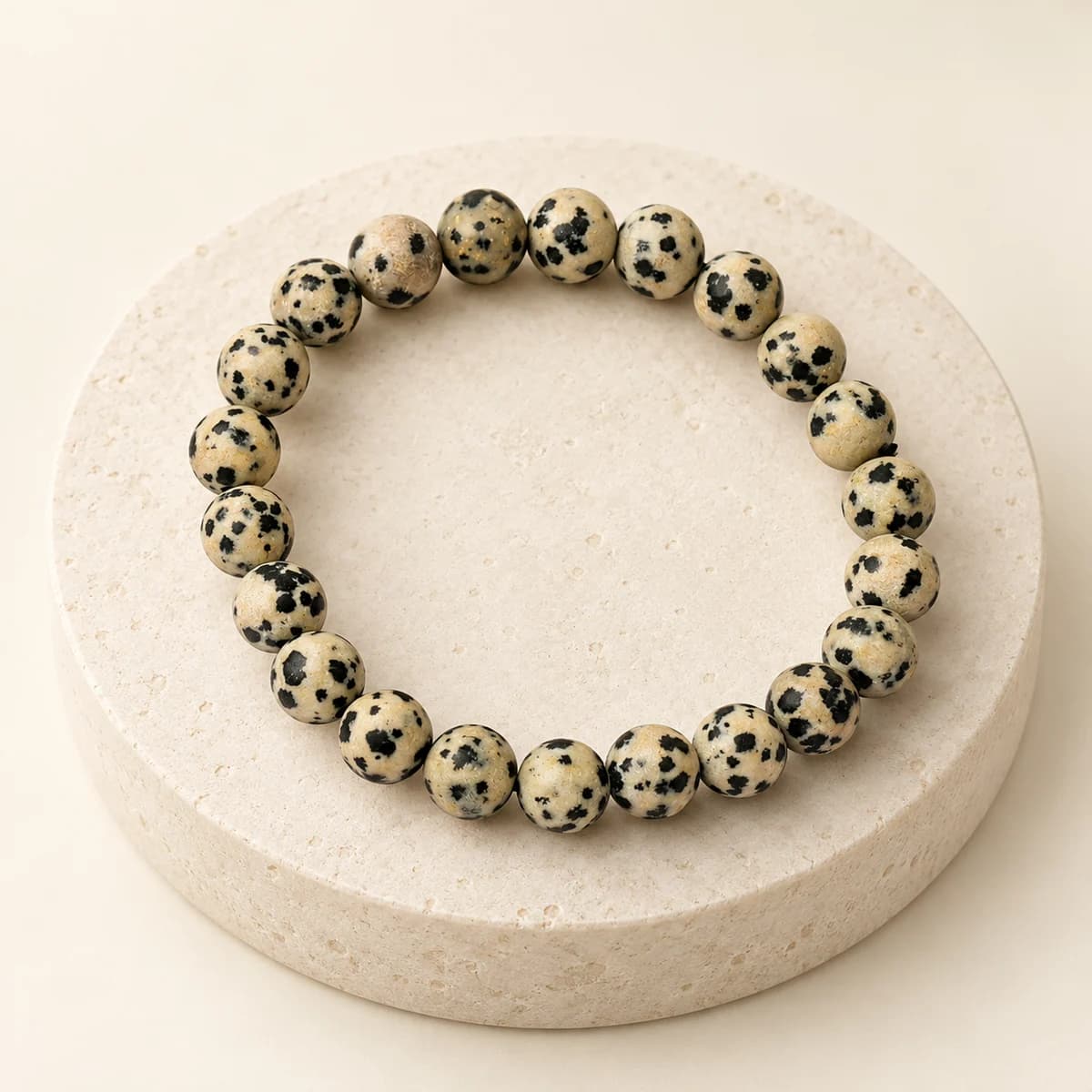 Dalmatian Jasper Bracelet — 8 mm Speckled Beads for Joy & Grounding, Lab-Certified
