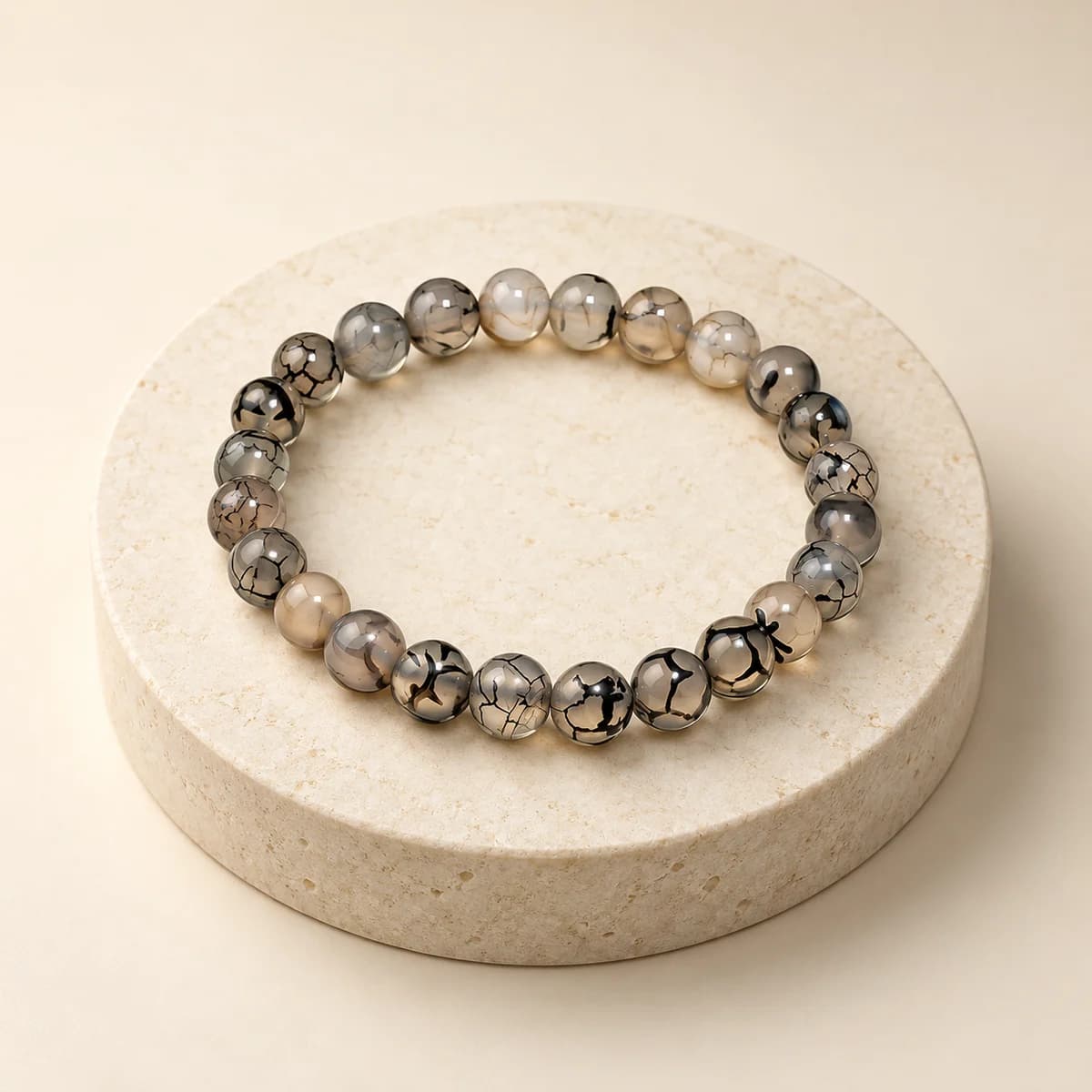 Dragon Vein Agate Bracelet — 8 mm Banded Beads for Strength, Lab-Certified