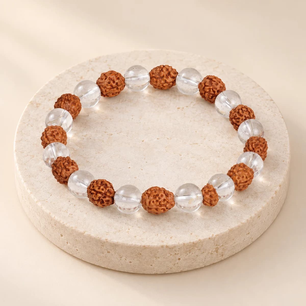 Gemini (Mithun Rashi) Bracelet — Clear Quartz & 4 Mukhi Rudraksha, Lab-Certified