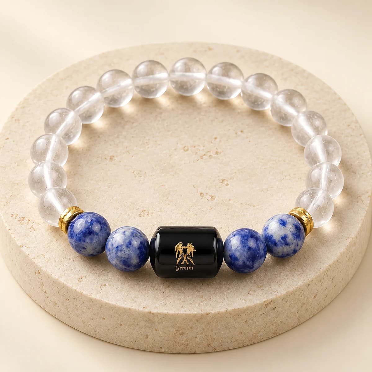 Gemini (Mithun Rashi) Bracelet — Clear Quartz & Sodalite, Lab-Certified