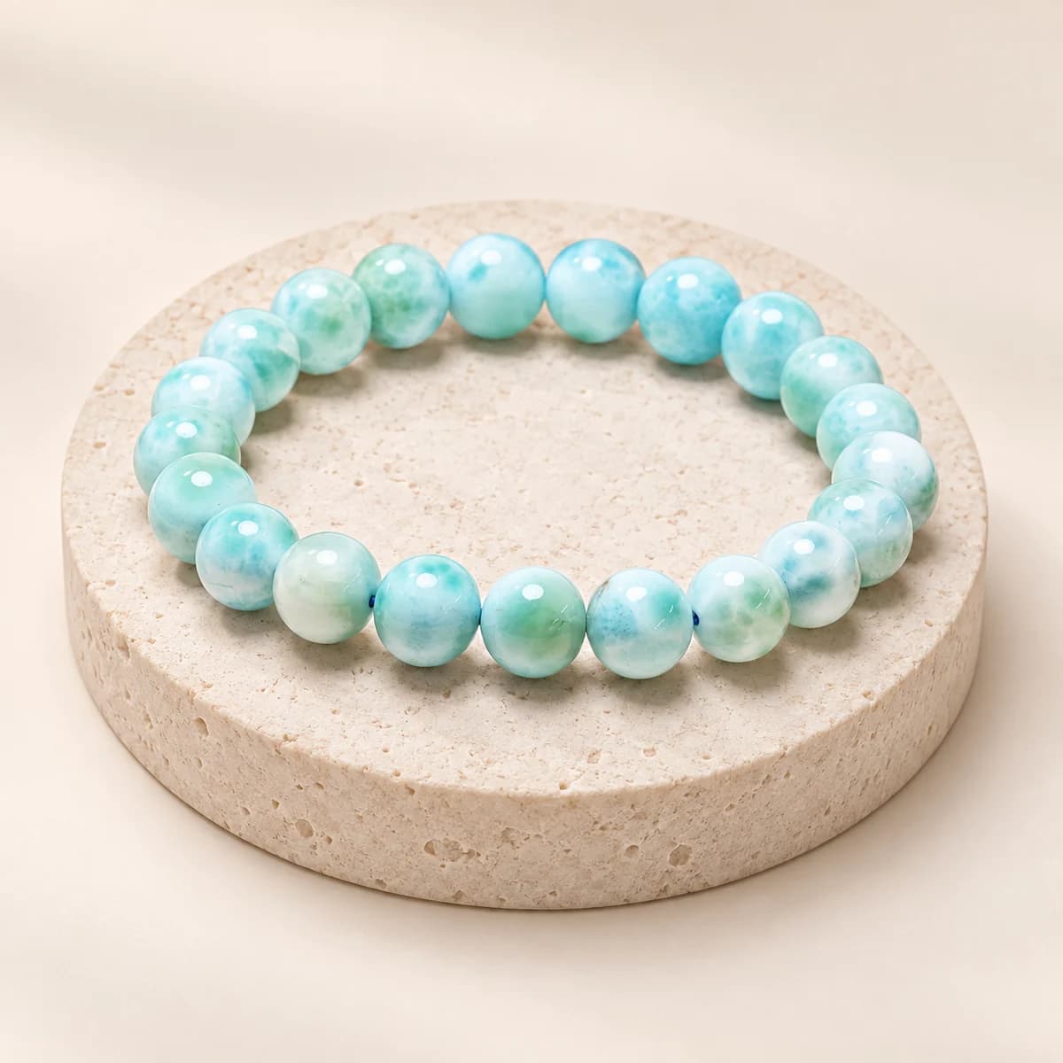 Larimar Bracelet — Pectolite Beads for Calm & Communication, Lab-Certified