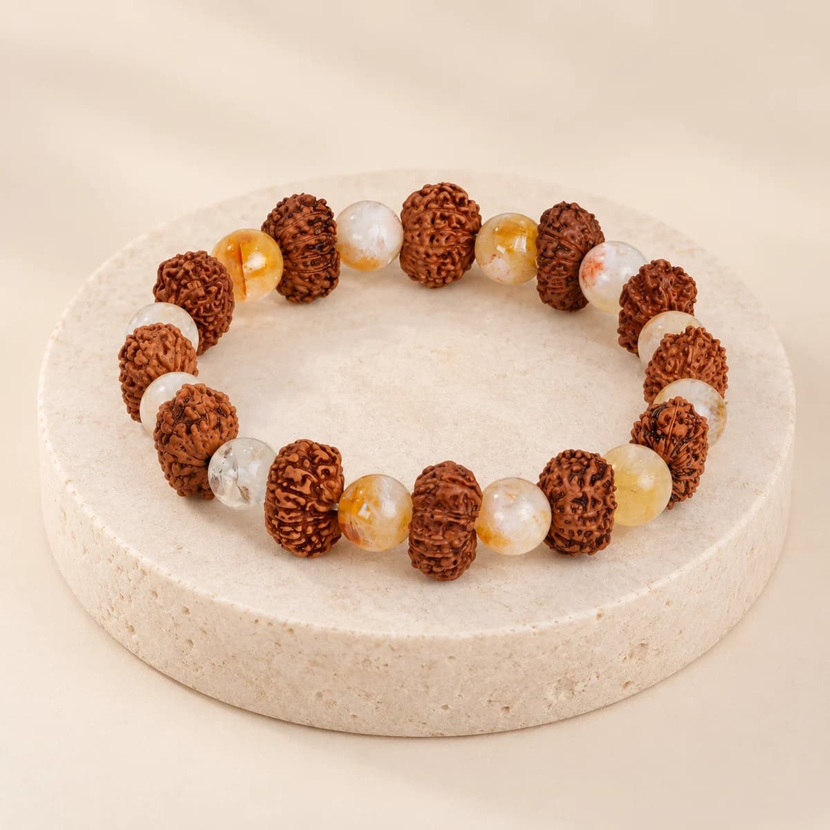Leo (Singh Rashi) Bracelet — Citrine & 12 Mukhi Rudraksha, Lab-Certified