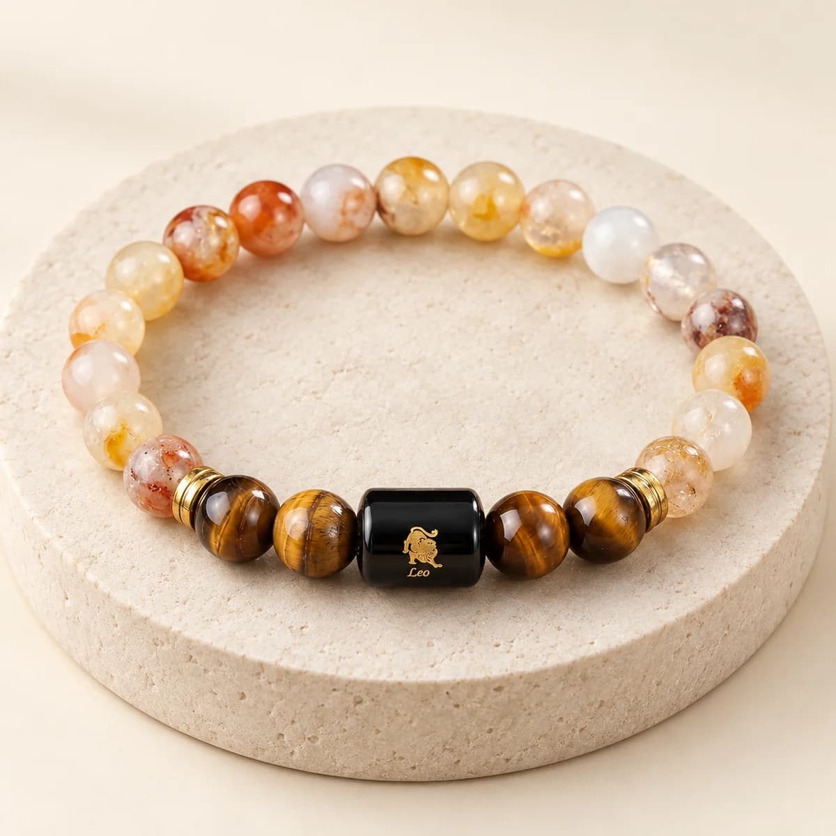 Leo (Singh Rashi) Bracelet — Citrine & Tiger Eye Beads, Lab-Certified