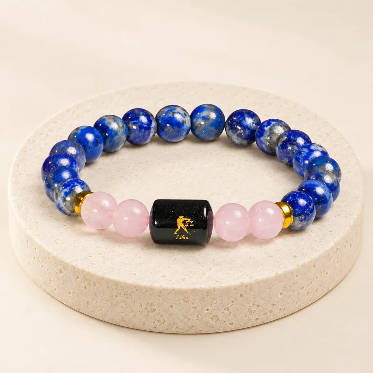 Libra (Tula Rashi) Bracelet — Lapis Lazuli & Rose Quartz, Lab-Certified