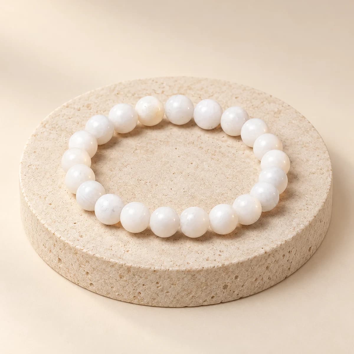 Moonstone Bracelet — 8 mm Beads for Intuition and Calm, Lab-Certified