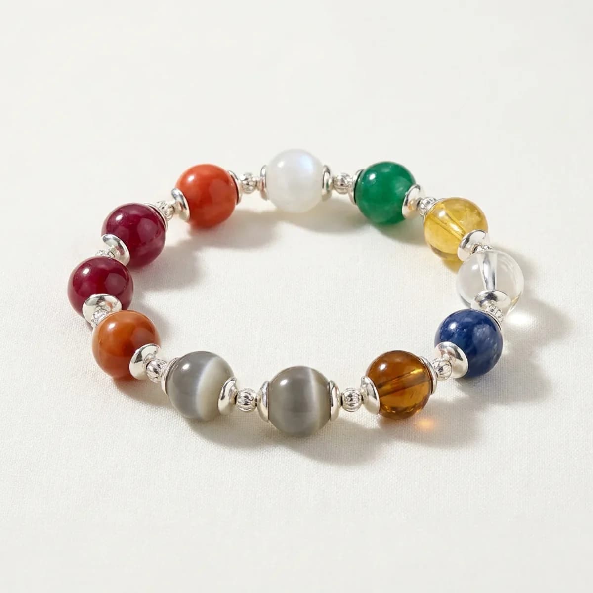 Navagraha 9-Planet Bracelet — Nine Genuine Stones, Silver Capped
