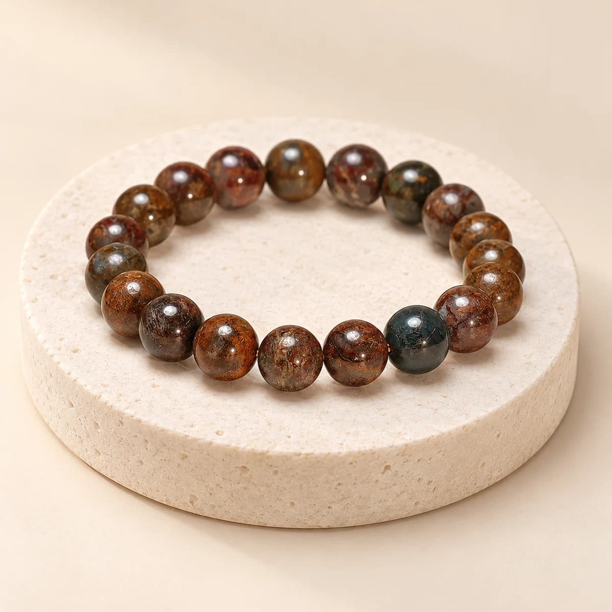 Pietersite Bracelet — 10 mm Beads for Confidence and Courage, Lab-Certified
