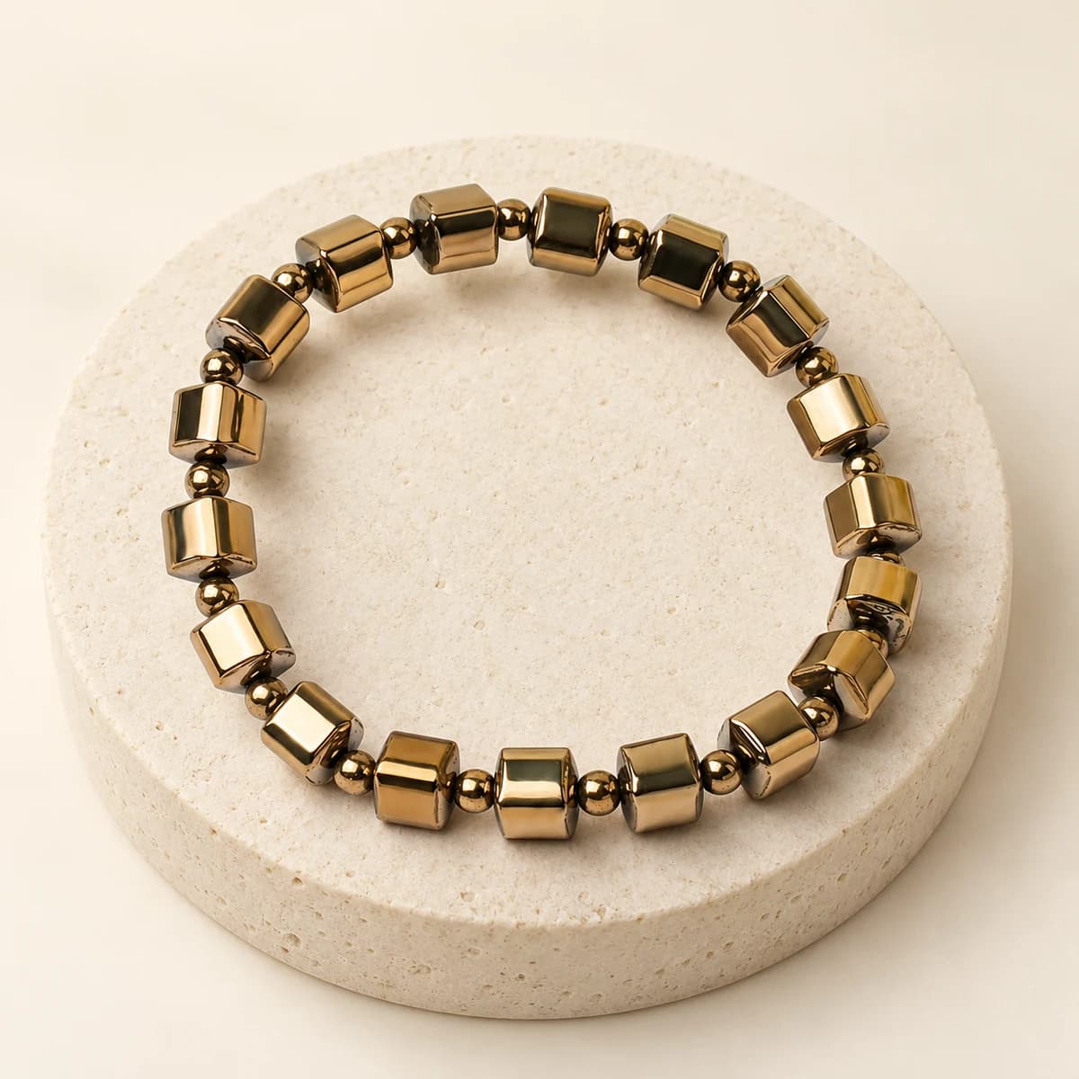 Pyrite Cube Bracelet — 8 mm Golden Cube Beads for Wealth & Grounding, Lab-Certified