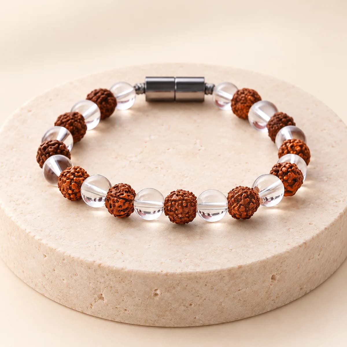 Rudraksha Magnetic Crystal Bracelet — 8 mm Rudraksha Beads, Lab-Certified