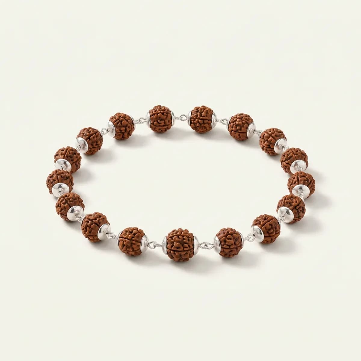 Rudraksha Wrist Mala — 5 Mukhi 18-Bead Nepali, Silver Capped