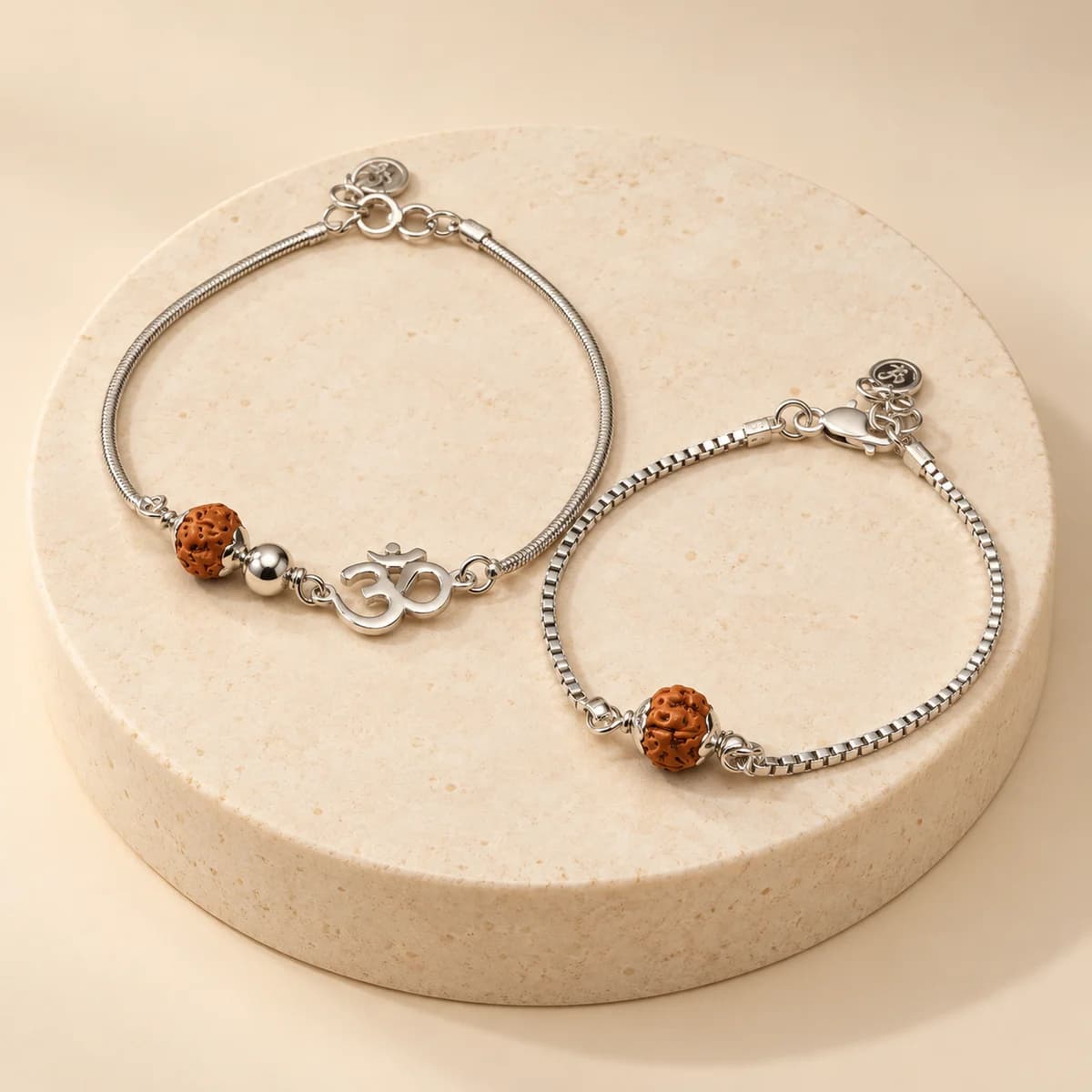 5 Mukhi Rudraksha Couple Bracelets — Adjustable 925 Silver, Lab-Certified
