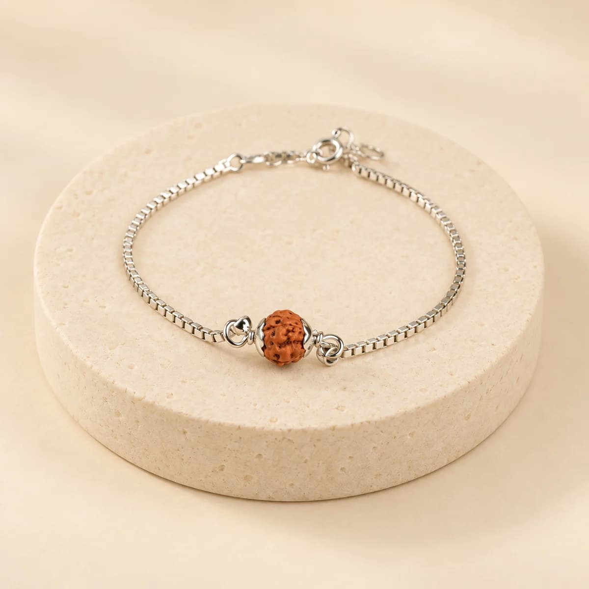 5 Mukhi Rudraksha Silver Bracelet for Women — Adjustable Design, Lab-Certified
