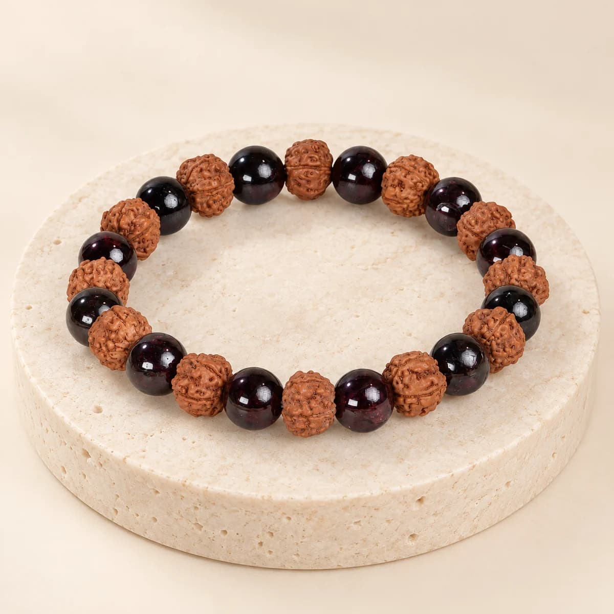 Sagittarius (Dhanu Rashi) Bracelet — Red Garnet & 5 Mukhi Rudraksha, Lab-Certified