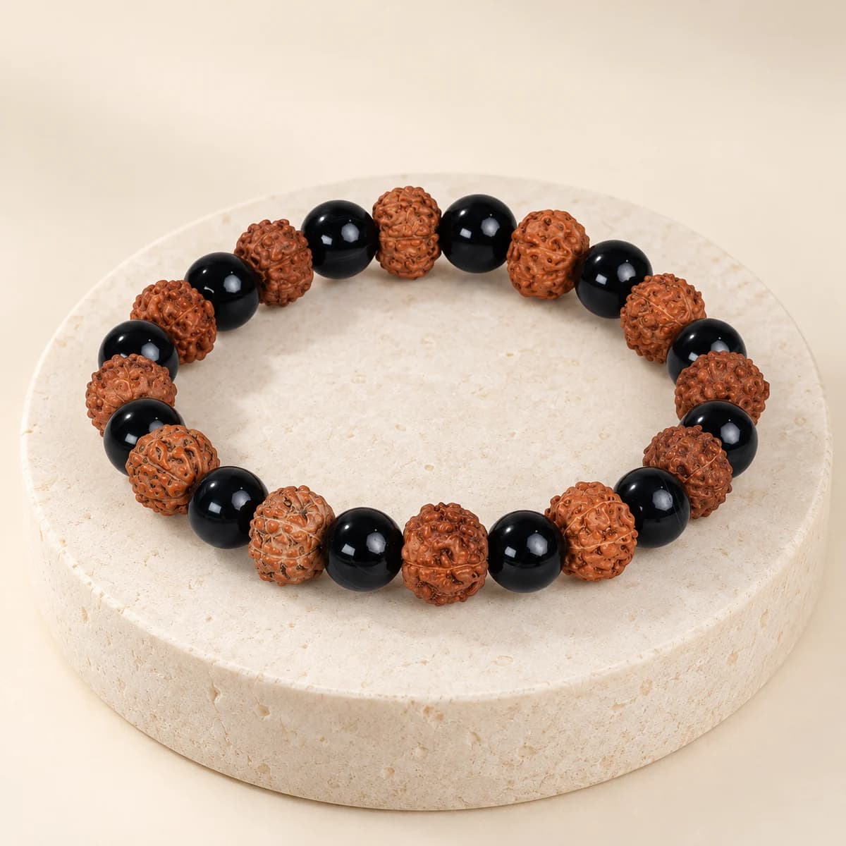 Scorpio (Vrishchik Rashi) Bracelet — Black Obsidian & 9 Mukhi Rudraksha, Lab-Certified