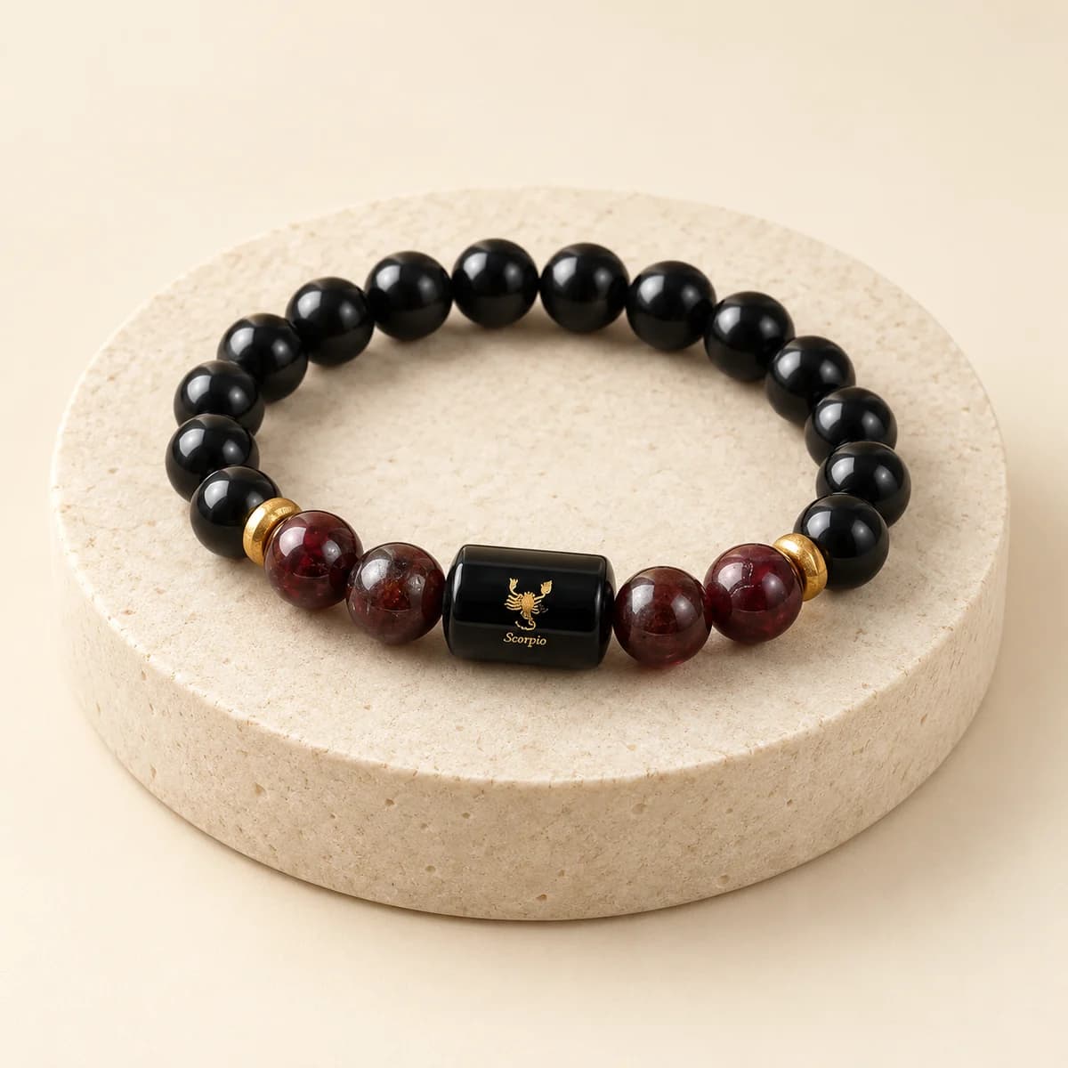 Scorpio (Vrishchik Rashi) Bracelet — Obsidian & Garnet Beads, Lab-Certified