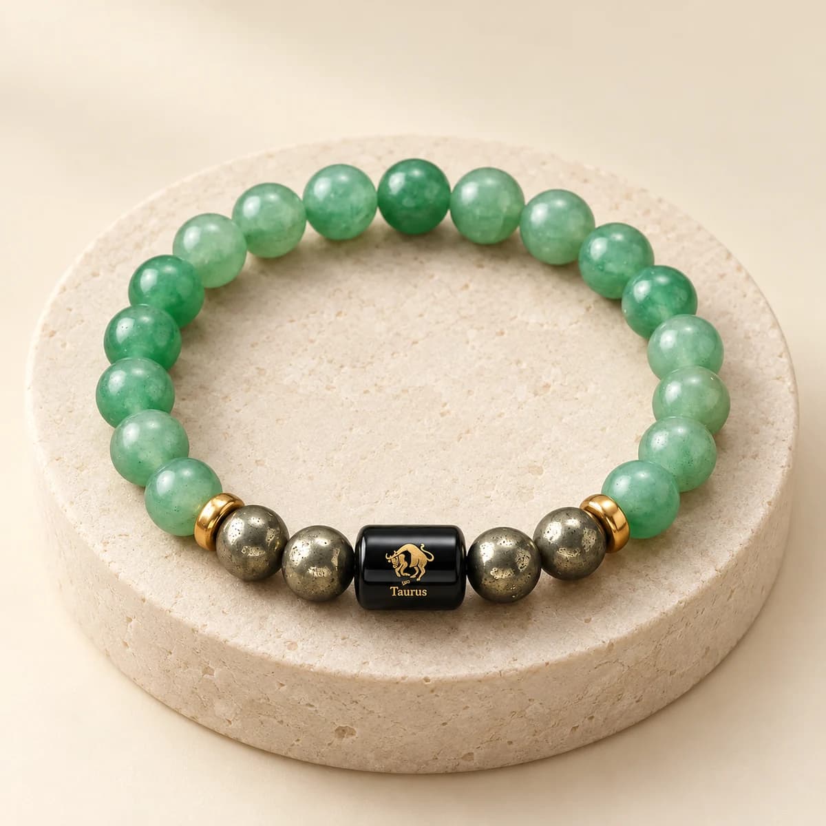 Taurus (Vrishabh Rashi) Bracelet — Green Aventurine & Pyrite, Lab-Certified