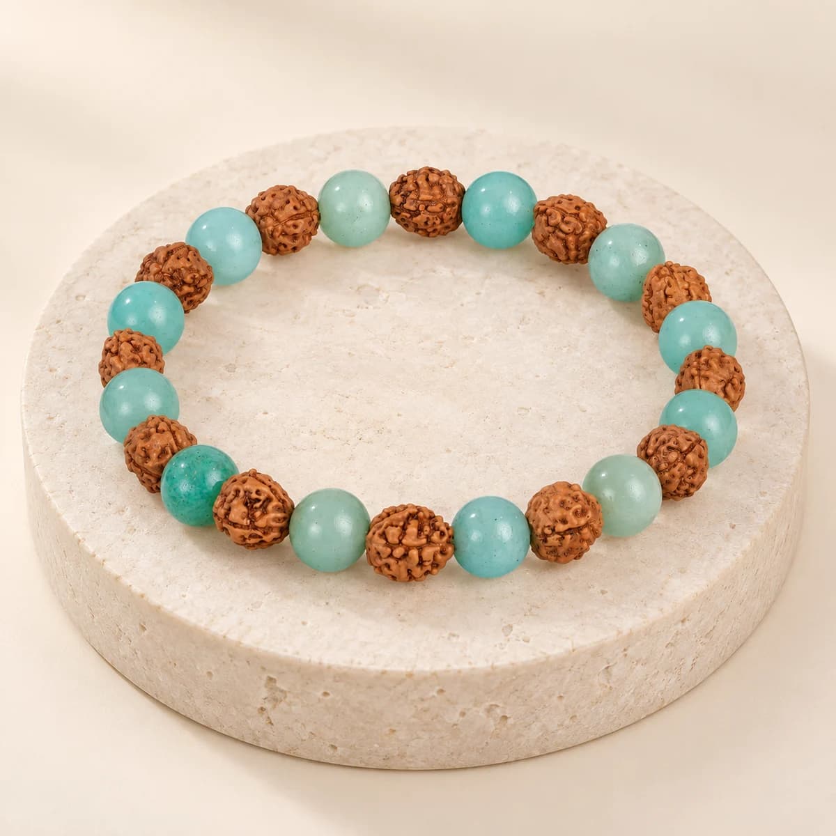 Virgo (Kanya Rashi) Bracelet — Amazonite & 4 Mukhi Rudraksha, Lab-Certified