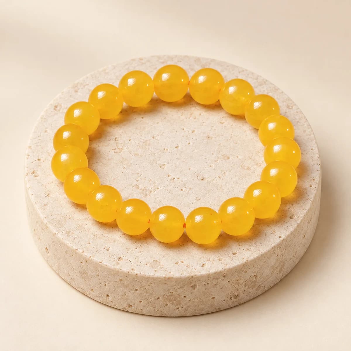 Yellow Jade Bracelet — 10 mm Beads for Luck & Prosperity, Lab-Certified